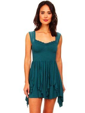Free People Miss Mini Deep Turquoise Off-The-Shoulder Strappy Fit & Flare Skater